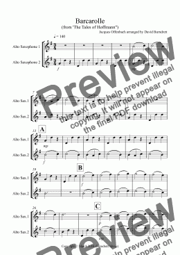 page one of Barcarolle "The Tales of Hoffmann" for Alto Saxophone Duet