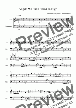 page one of Angels We Have Heard on High for Flute and Trombone Duet
