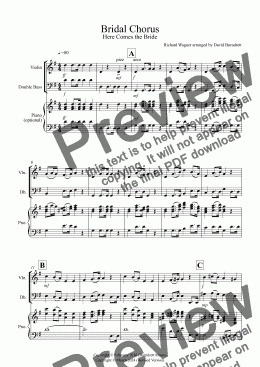 page one of Bridal Chorus "Here Comes The Bride" for Violin and Double Bass Duet