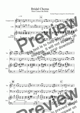 page one of Bridal Chorus "Here Comes The Bride" for Trumpet and Cello Duet