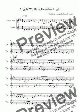 page one of Angels We Have Heard on High for Trumpet and Violin Duet