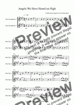 page one of Angels We Have Heard on High for Alto Saxophone Duet