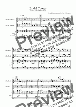 page one of Bridal Chorus "Here Comes The Bride" for Alto Saxophone Duet