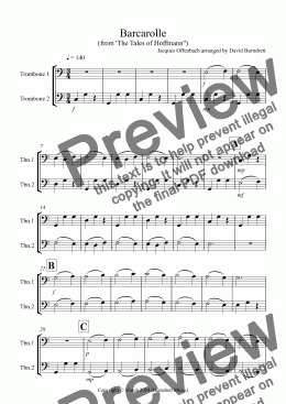 page one of Barcarolle "The Tales of Hoffmann" for Trombone Duet