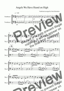 page one of Angels We Have Heard on High for Trombone Duet