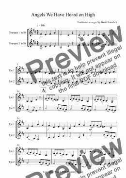 page one of Angels We Have Heard on High for Trumpet Duet