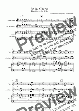 page one of Bridal Chorus "Here Comes The Bride" for Trumpet and Alto Saxophone Duet