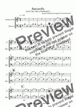 page one of Barcarolle "The Tales of Hoffmann" for Clarinet and Bassoon Duet