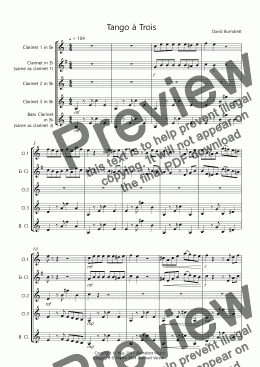page one of Tango á Trois for Mixed Clarinet Trio