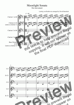 page one of Moonlight Sonata (1st Movement) for Mixed Clarinet Trio
