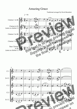 page one of Amazing Grace for Mixed Clarinet Trio