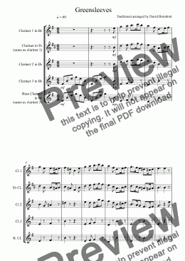 page one of Greensleeves for Mixed Clarinet Trio