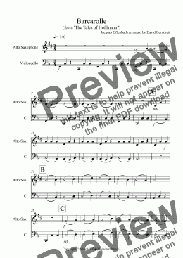 page one of Barcarolle "The Tales of Hoffmann" for Alto Saxophone and Cello Duet