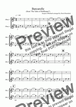 page one of Barcarolle "The Tales of Hoffmann" for Oboe Duet