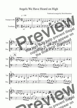 page one of Angels We Have Heard on High for Trumpet and Trombone Duet