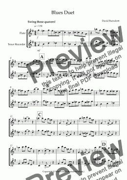 page one of Blues Duet for Flute and Recorder Duet