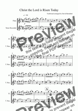 page one of Christ the Lord is Risen Today for Flute and Recorder Duet