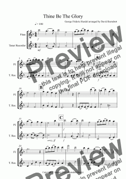 page one of Thine Be The Glory for Flute and Recorder Duet
