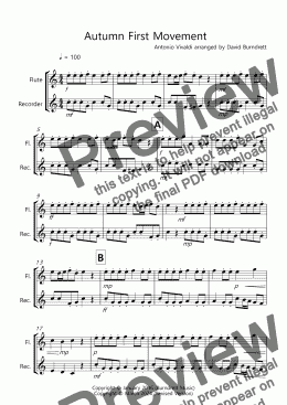 page one of Autumn (First Movement) for Flute and Recorder Duet