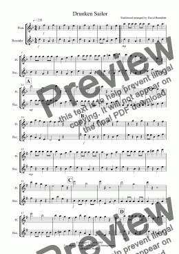 page one of Drunken Sailor for Flute and Recorder Duet