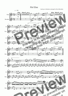 page one of Für Elise for Flute and Recorder Duet