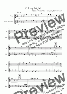 page one of O Holy Night for Flute and Recorder Duet