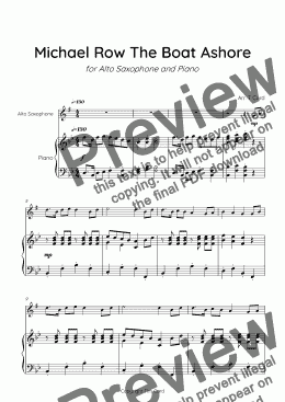 page one of Micheal Row The Boat Ashore for Solo Alto Saxophone and Piano - 