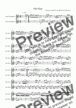 page one of Für Elise for Tenor Saxophone Duet