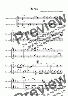page one of Pie Jesu (from Requiem) for Tenor Saxophone Duet