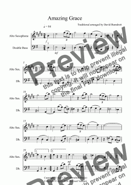 page one of Amazing Grace for Alto Saxophone and Double Bass Duet