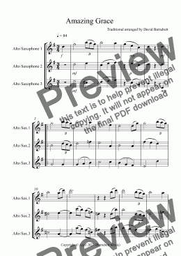 page one of Amazing Grace for Alto Saxophone Trio