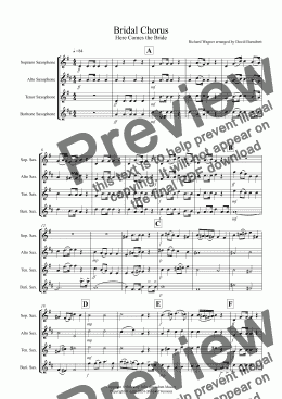 page one of Bridal Chorus "Here Comes The Bride" for Saxophone Quartet