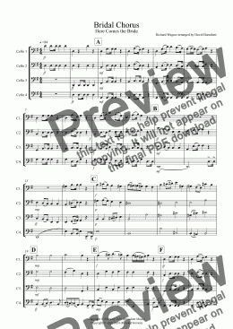 page one of Bridal Chorus "Here Comes The Bride" for Cello Quartet