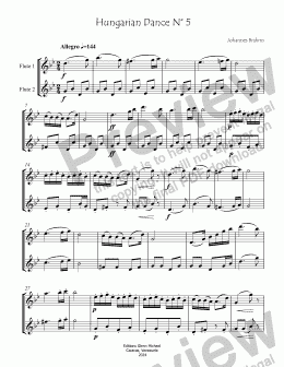 page one of Hungarian Dance N° 5 for two flutes 
