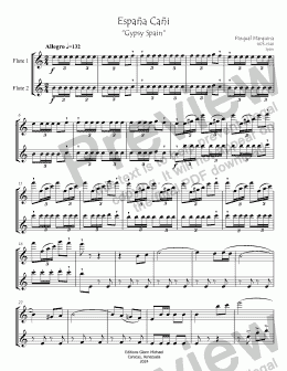 page one of España Cañi for two flutes 