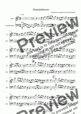 page one of Greensleeves for Flute and Double Bass Duet