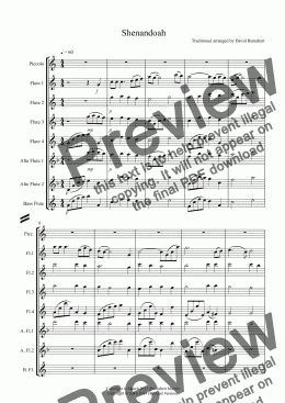 page one of Shenandoah for Flute Choir