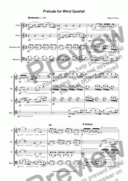 page one of Prelude for Wind Quartet