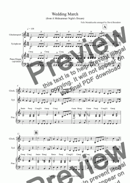 page one of Wedding March for Glockenspiel/Xylophone and Piano