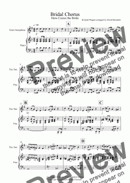 page one of Bridal Chorus "Here Comes The Bride" for Tenor Saxophone and Piano