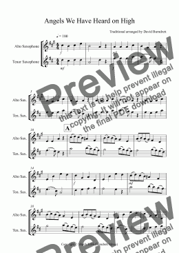 page one of Angels We Have Heard on High for Alto and Tenor Saxophone Duet