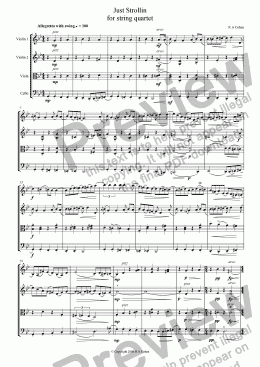 page one of JUST STROLLIN’ - for string quartet
