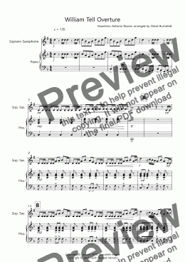 page one of William Tell Overture for Soprano Saxophone and Piano