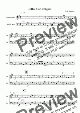 page one of Coffee Cup Calypso! for Trumpet and Double Bass Duet