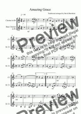page one of Amazing Grace for Clarinet and Bass Clarinet Duet