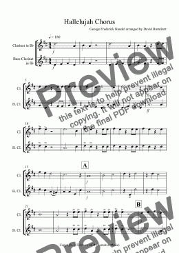 page one of Hallelujah Chorus for Clarinet and Bass Clarinet Duet