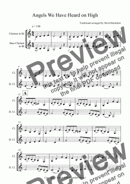 page one of Angels We Have Heard on High for Clarinet and Bass Clarinet Duet