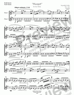 page one of  Mozart for two flutes 