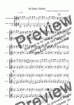 page one of In Dulci Jubilo for Clarinet and Bass Clarinet Duet