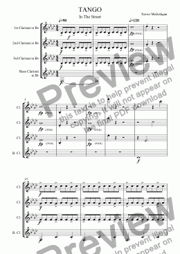 page one of Tango in the Street (Clarinet Quartet)